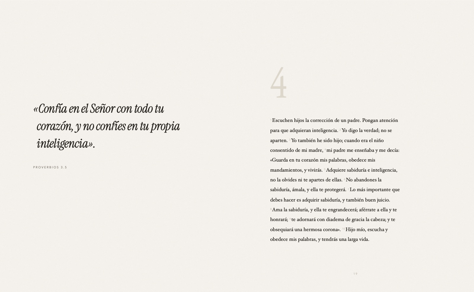 La cita «Confía en el Señor con todo tu corazón» sola en su página.